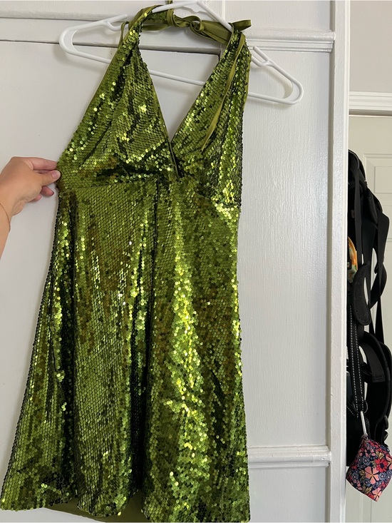Cider Dresses & Skirts - Cider Olive Green Sequin Halter Mini Dress